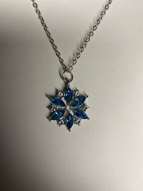 5/$15 Silver Necklace with Blue Crystal Flower Pendant